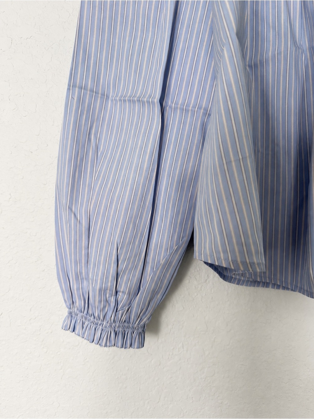 NWT Joie Blue Pinstripe Smocked V-Neck Blouse - Picture 2 of 6